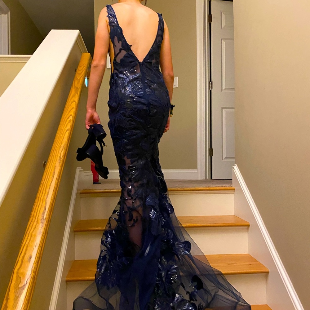 Navy blue jovani petal dress